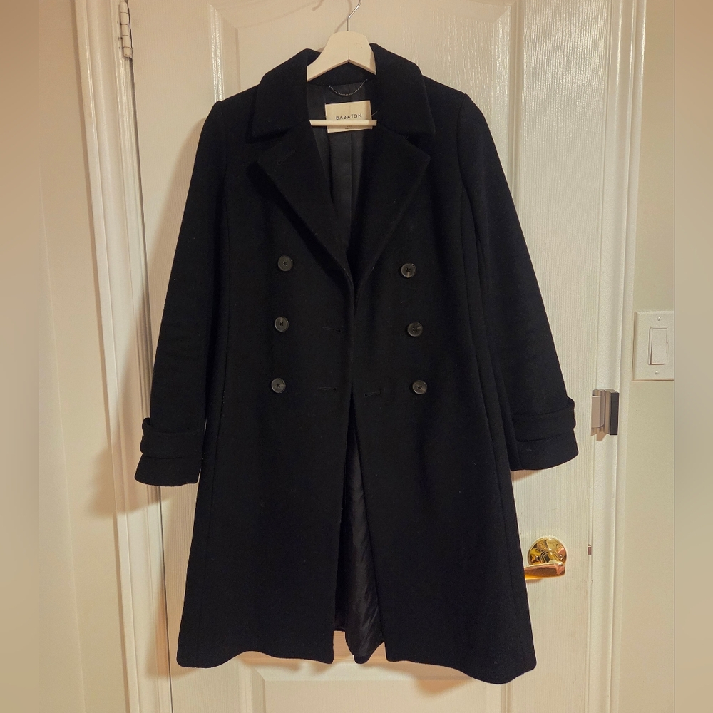 Babaton (Artzia) Women's Elegant Black Pea Coat/Wool Coat, Cashmere Blend